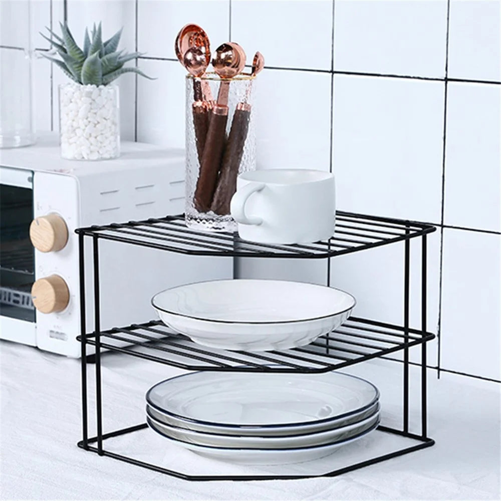 Multipurpose Metal Three Layer Corner Storage Shelf for Kitchen Bathroom - Black - 3