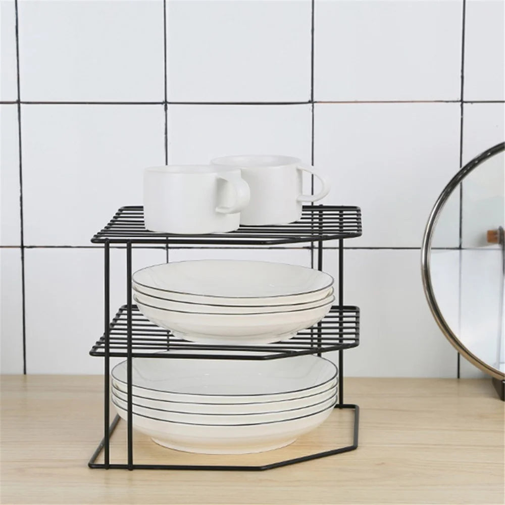 Multipurpose Metal Three Layer Corner Storage Shelf for Kitchen Bathroom - Black - 4