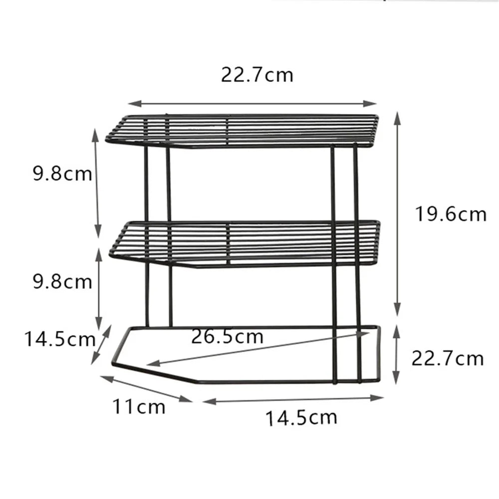 Multipurpose Metal Three Layer Corner Storage Shelf for Kitchen Bathroom - Black - 5
