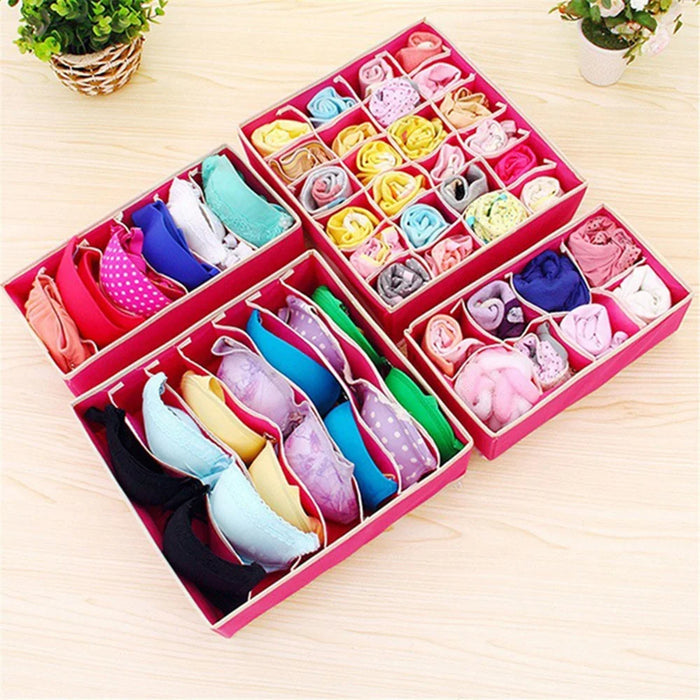 4Pcs / Set Non-Woven Fabric Cabinet Divided Storage Box for Underwear Socks - Rose - 2