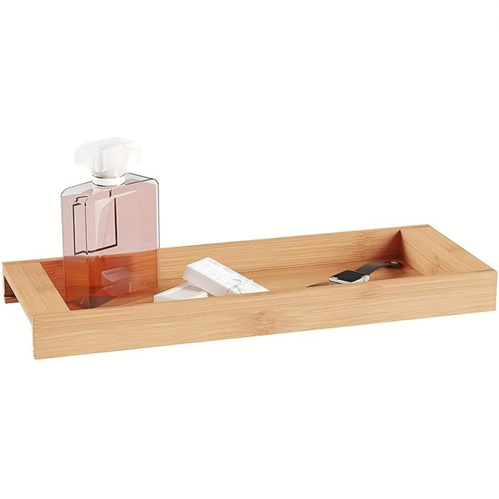 JJTZ Natural Bamboo Rectangular Tray Versatile Toilet Sink Tank Tray for Bathroom Counter Top - 2
