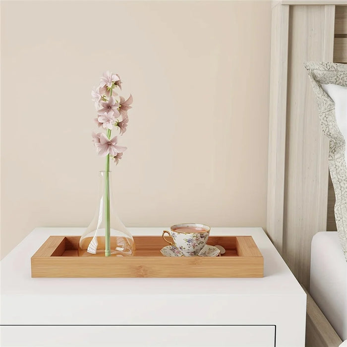 JJTZ Natural Bamboo Rectangular Tray Versatile Toilet Sink Tank Tray for Bathroom Counter Top - 4