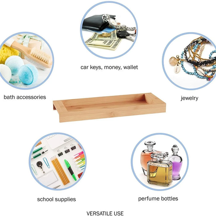 JJTZ Natural Bamboo Rectangular Tray Versatile Toilet Sink Tank Tray for Bathroom Counter Top - 6