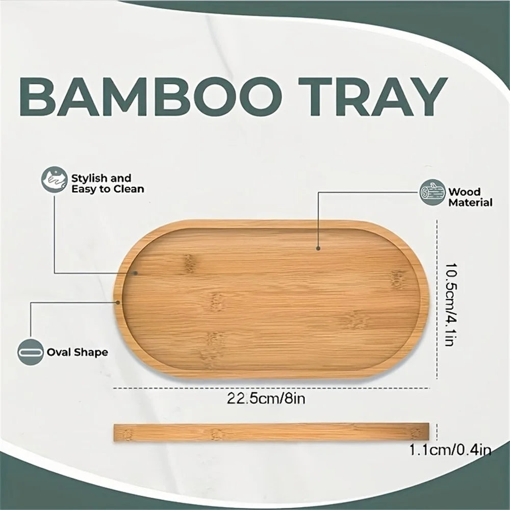 JJTZ Bamboo Oval Tray Toilet Tank Storage Tray Living Room Counter Top Organizers for Small Things - 4
