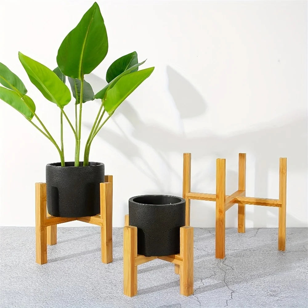 JJTZ Bamboo Planter Stand Rack Cross-shaped Storage Shelf Plant Pot Stand Flower Pot Holder, Size L - 4