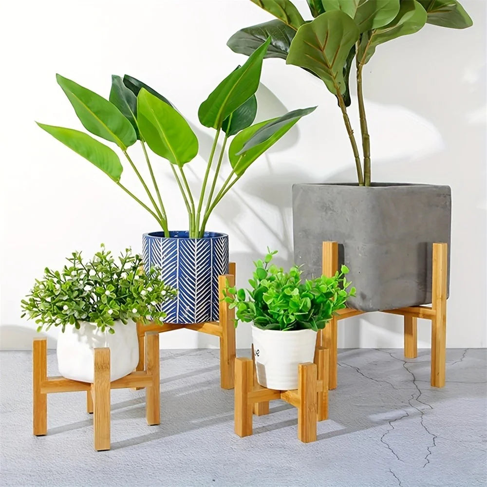 JJTZ Mini Bamboo Floor Four Legged Flower Stand Planters Flower Pots Display Potted Rack, Size S - 2