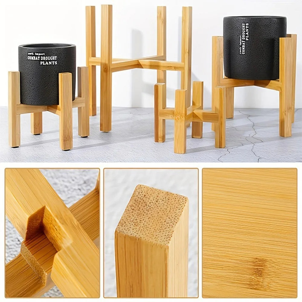 JJTZ Mini Bamboo Floor Four Legged Flower Stand Planters Flower Pots Display Potted Rack, Size S - 5