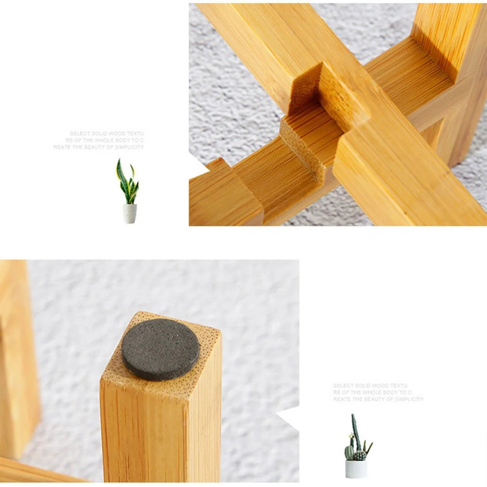 JJTZ Mini Bamboo Floor Four Legged Flower Stand Planters Flower Pots Display Potted Rack, Size S - 6