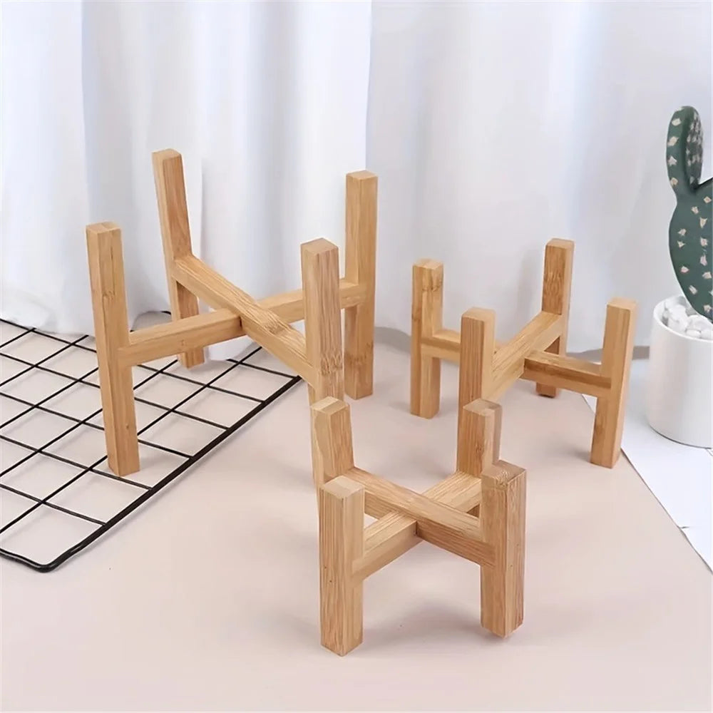JJTZ Mini Bamboo Floor Four Legged Flower Stand Planters Flower Pots Display Potted Rack, Size S - 7
