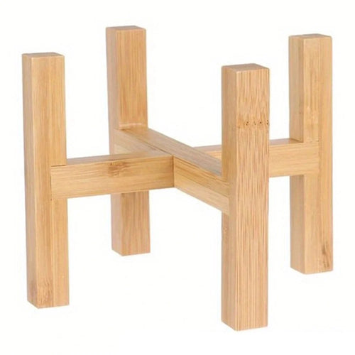JJTZ Bamboo Floor Four Legged Flower Stand Cross-shaped Storage Shelf Planters Pots Display Rack, Size M - 1