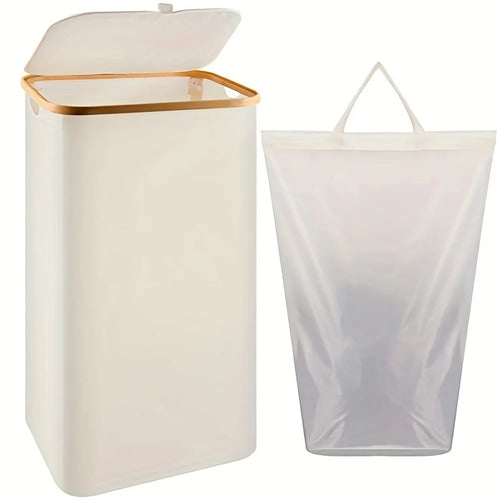 JJTZ 100L Large Foldable Laundry Basket with Lid Dirty Clothes Waterproof Oxford Hamper - Beige - 1