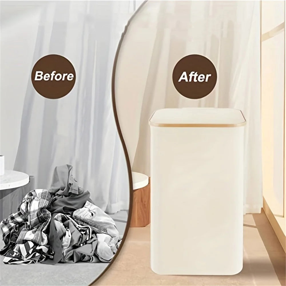 JJTZ 100L Large Foldable Laundry Basket with Lid Dirty Clothes Waterproof Oxford Hamper - Beige - 2