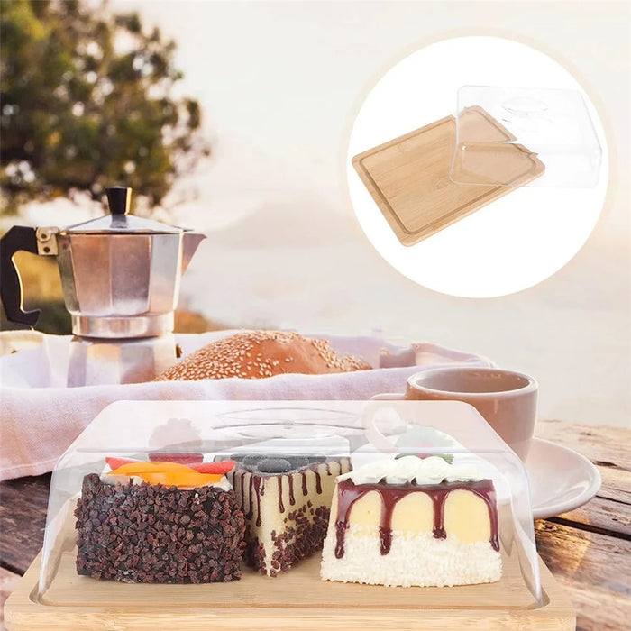 JJTZ Large Size Bamboo Rectangular Dessert Display Tray Wedding Stuff Cake Stand with Lid, Size L - 6