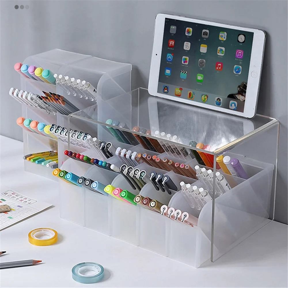 Four Grid Desktop Storage Case Tilt Insert Makeup Brush Pen Holder, Size L - White - 2