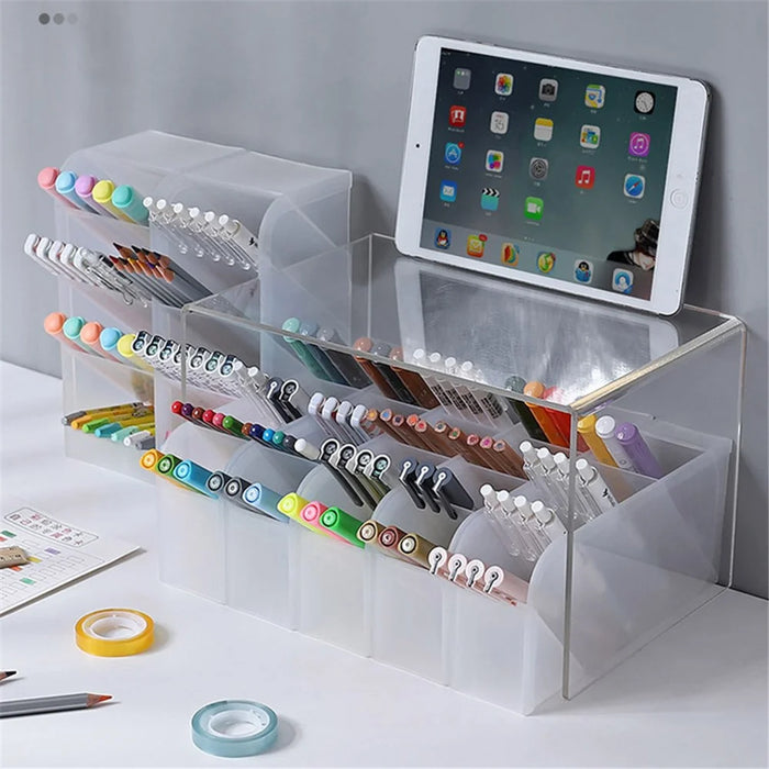 Four Grid Tilt Insert Pen Holder Makeup Brush Desktop Storage Case, Size S - White - 2