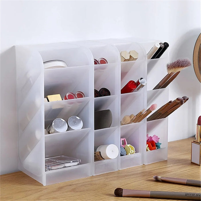 Four Grid Tilt Insert Pen Holder Makeup Brush Desktop Storage Case, Size S - White - 3