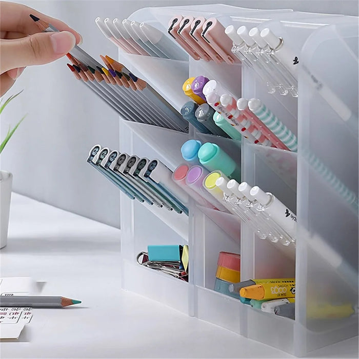 Four Grid Tilt Insert Pen Holder Makeup Brush Desktop Storage Case, Size S - White - 4