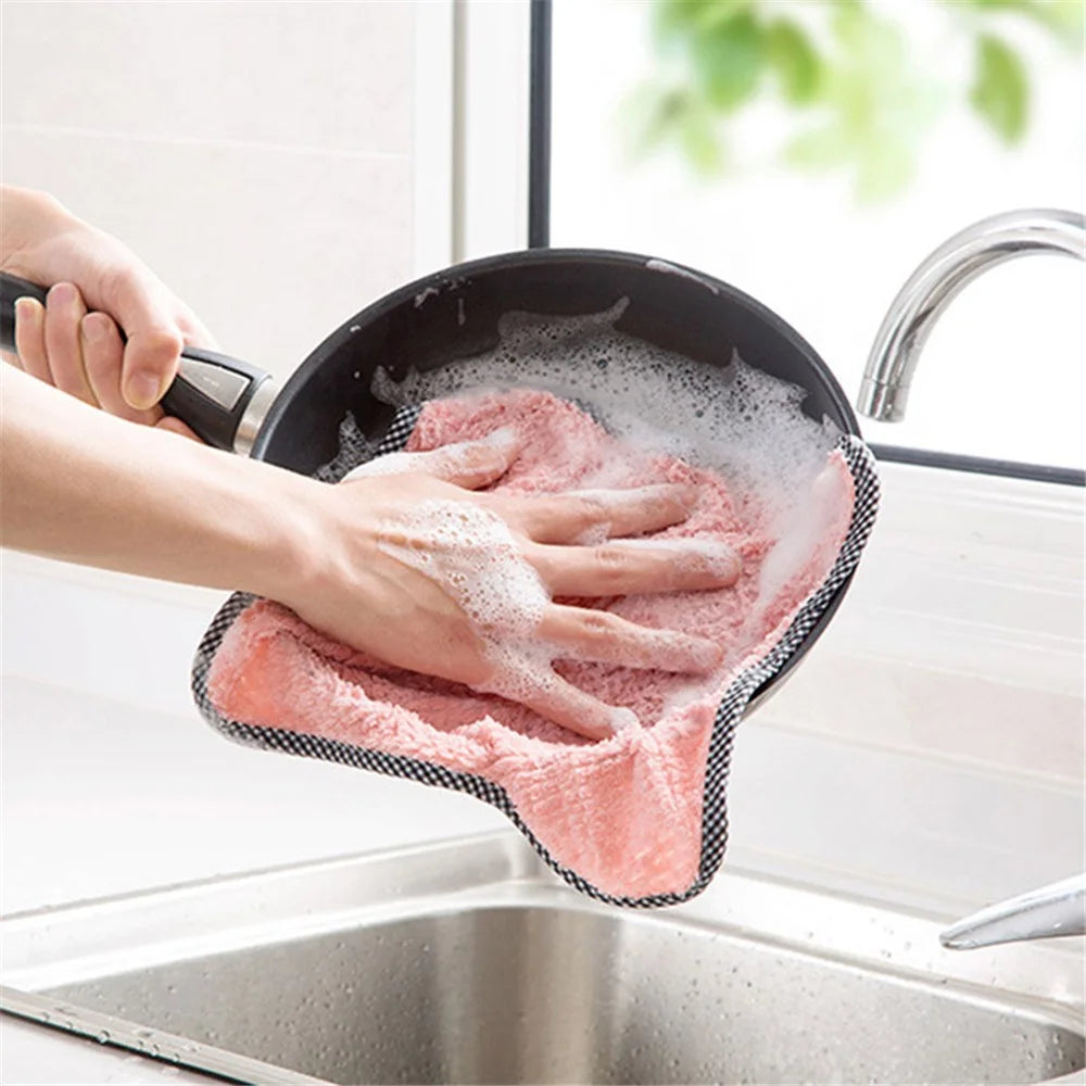 25x25CM Coral Fleece Kitchen Towel Dishcloth Dish Washing Towel - Pink - 2