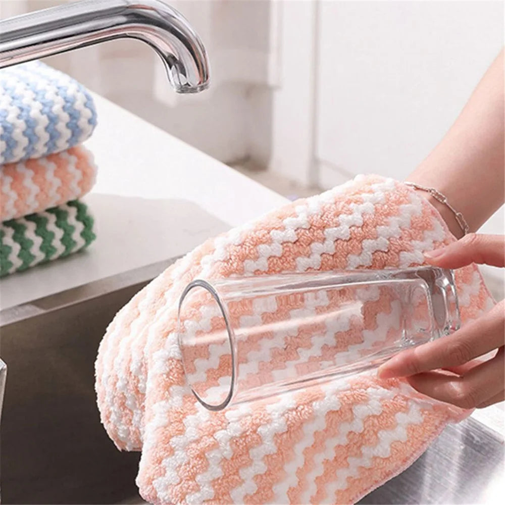 25x25CM Coral Fleece Kitchen Towel Dishcloth Dish Washing Towel - Pink - 5
