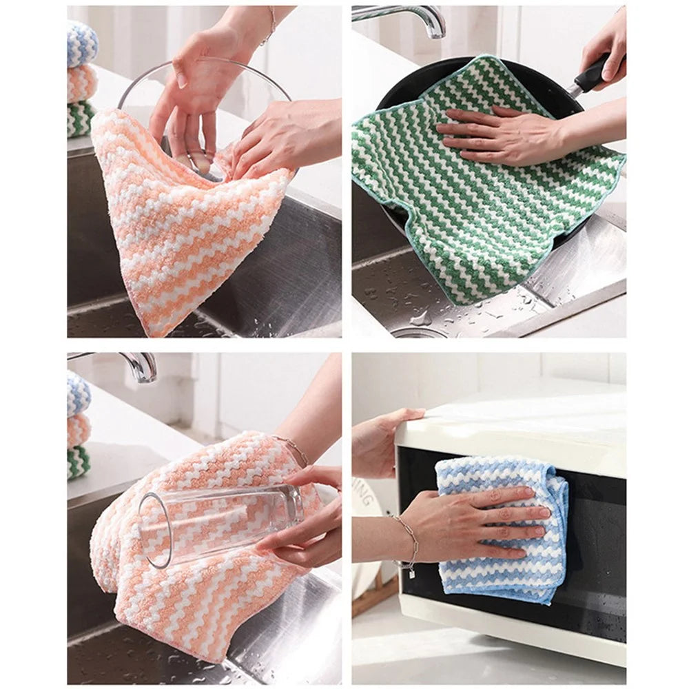 25x25CM Coral Fleece Kitchen Towel Dishcloth Dish Washing Towel - Pink - 6