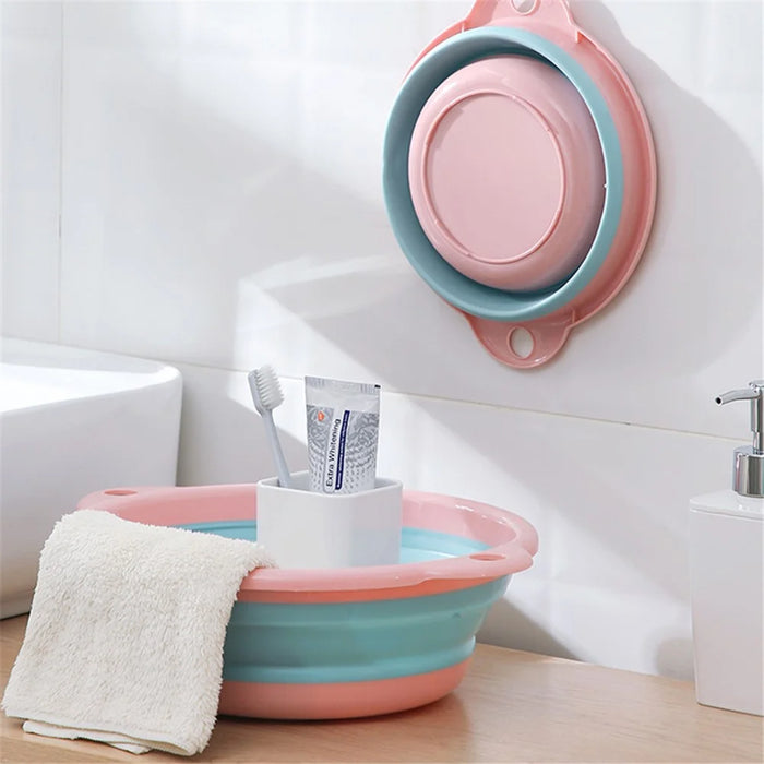 Collapsible Round Basin Space Saving Thicken PP+TPR Multipurpose Washbasin, Size L - Pink - 2
