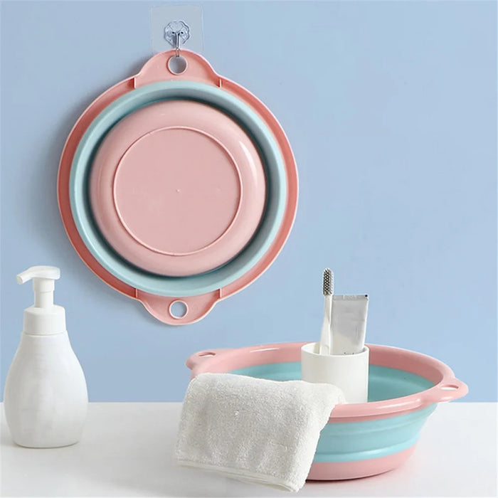 Thicken PP+TPR Collapsible Round Basin Space Saving Multipurpose Washbasin, Size S - Pink - 1