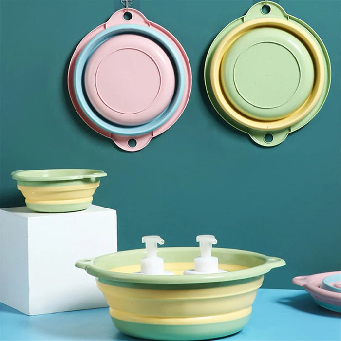 Thicken PP+TPR Collapsible Round Basin Space Saving Multipurpose Washbasin, Size S - Pink - 7