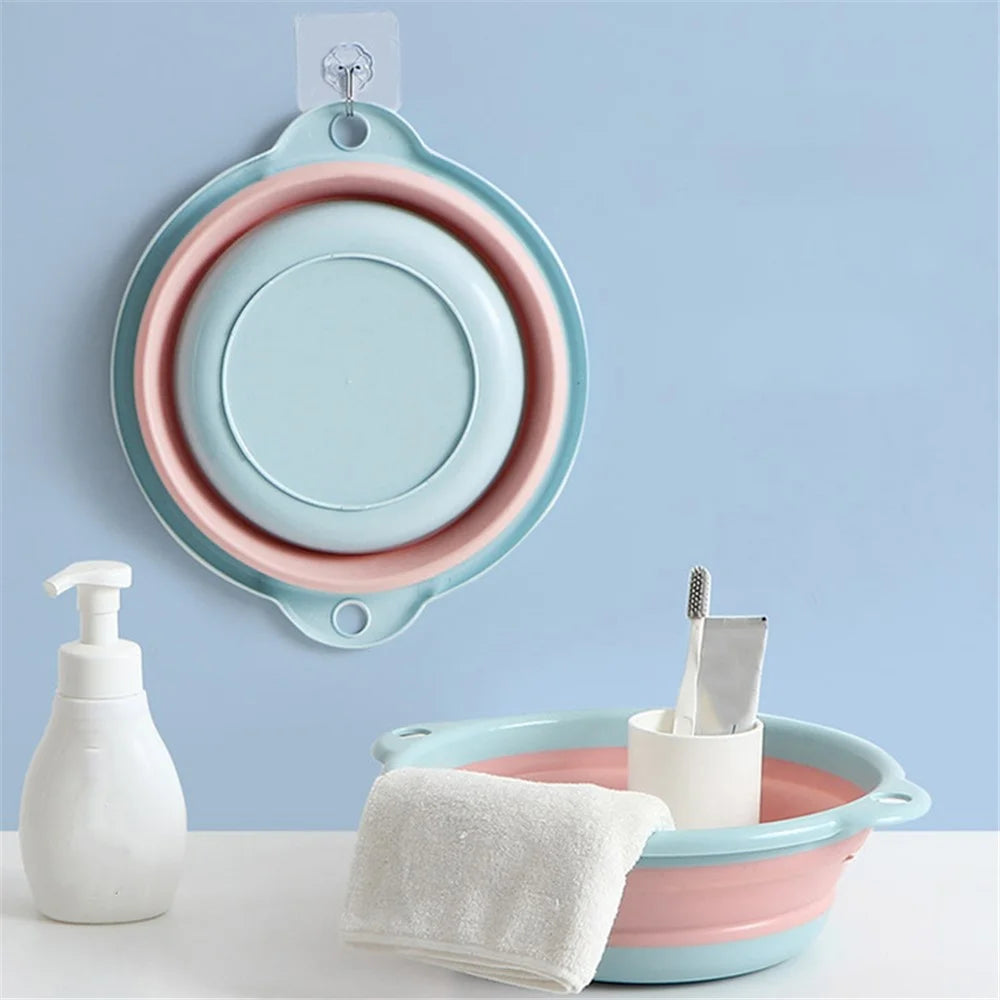 Multipurpose Washbasin Thicken PP+TPR Space Saving Collapsible Round Basin, Size XL - Blue - 1