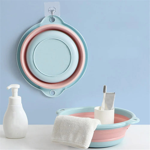 Multipurpose Washbasin Thicken PP+TPR Space Saving Collapsible Round Basin, Size XL - Blue - 1
