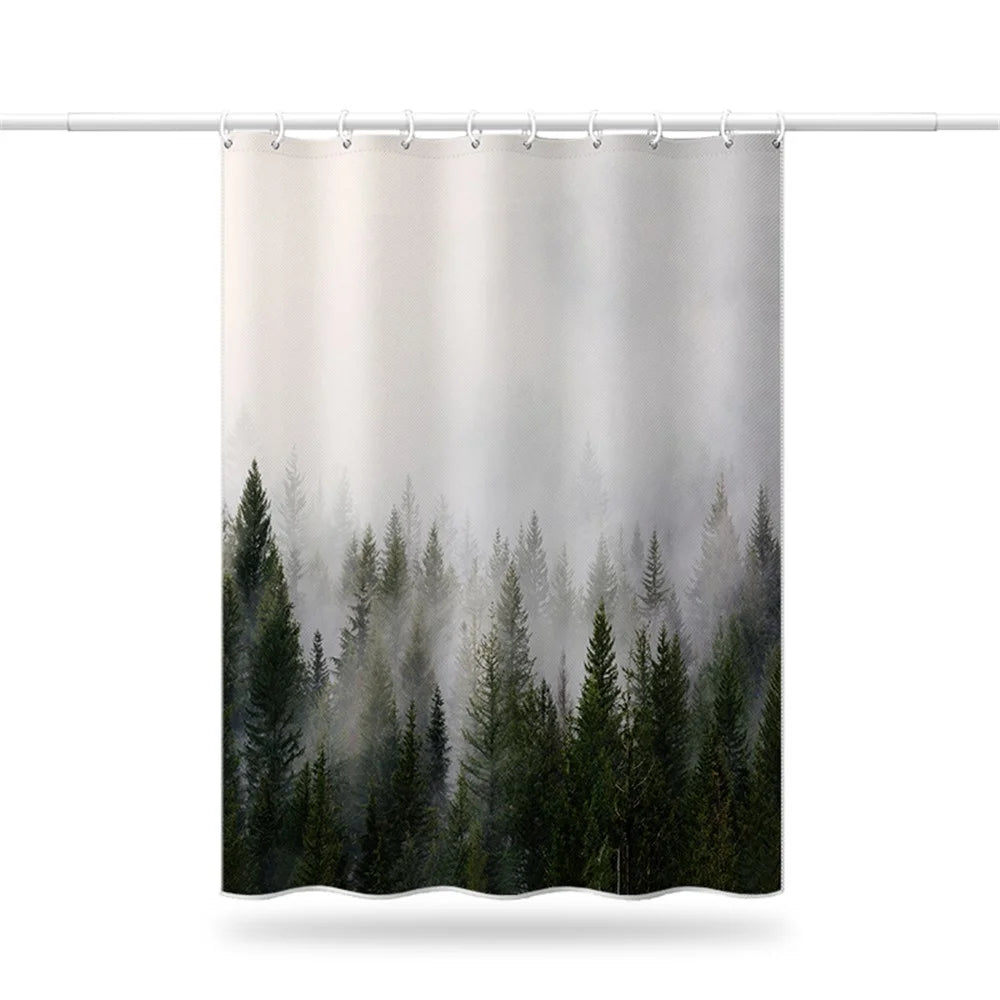 LB-344 180x180cm Mist Pine Forest Pattern Bath Curtain Waterproof Polyester Shower Curtains - 1