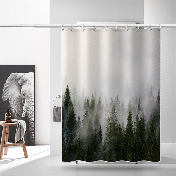 LB-344 180x180cm Mist Pine Forest Pattern Bath Curtain Waterproof Polyester Shower Curtains - 3