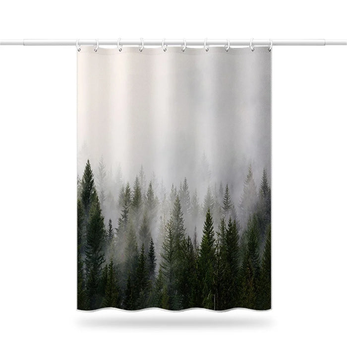 LB-344 100x180cm Mist Pine Forest Design Polyester Bath Curtain Waterproof Shower Curtains - 1