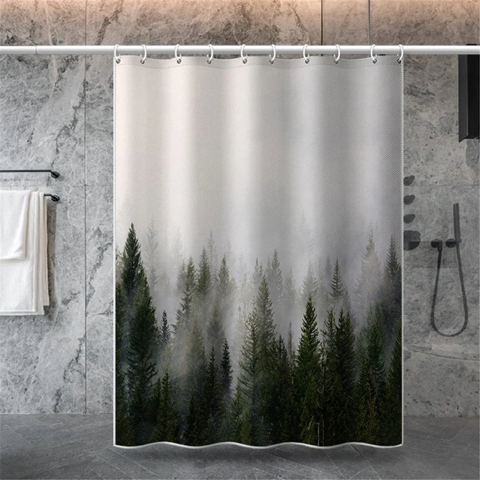 LB-344 100x180cm Mist Pine Forest Design Polyester Bath Curtain Waterproof Shower Curtains - 2