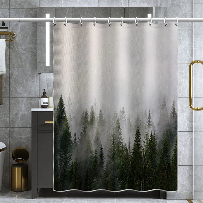 LB-344 100x180cm Mist Pine Forest Design Polyester Bath Curtain Waterproof Shower Curtains - 4