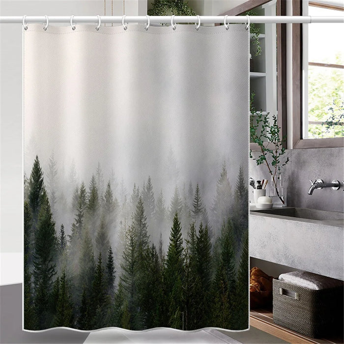 LB-344 100x180cm Mist Pine Forest Design Polyester Bath Curtain Waterproof Shower Curtains - 5
