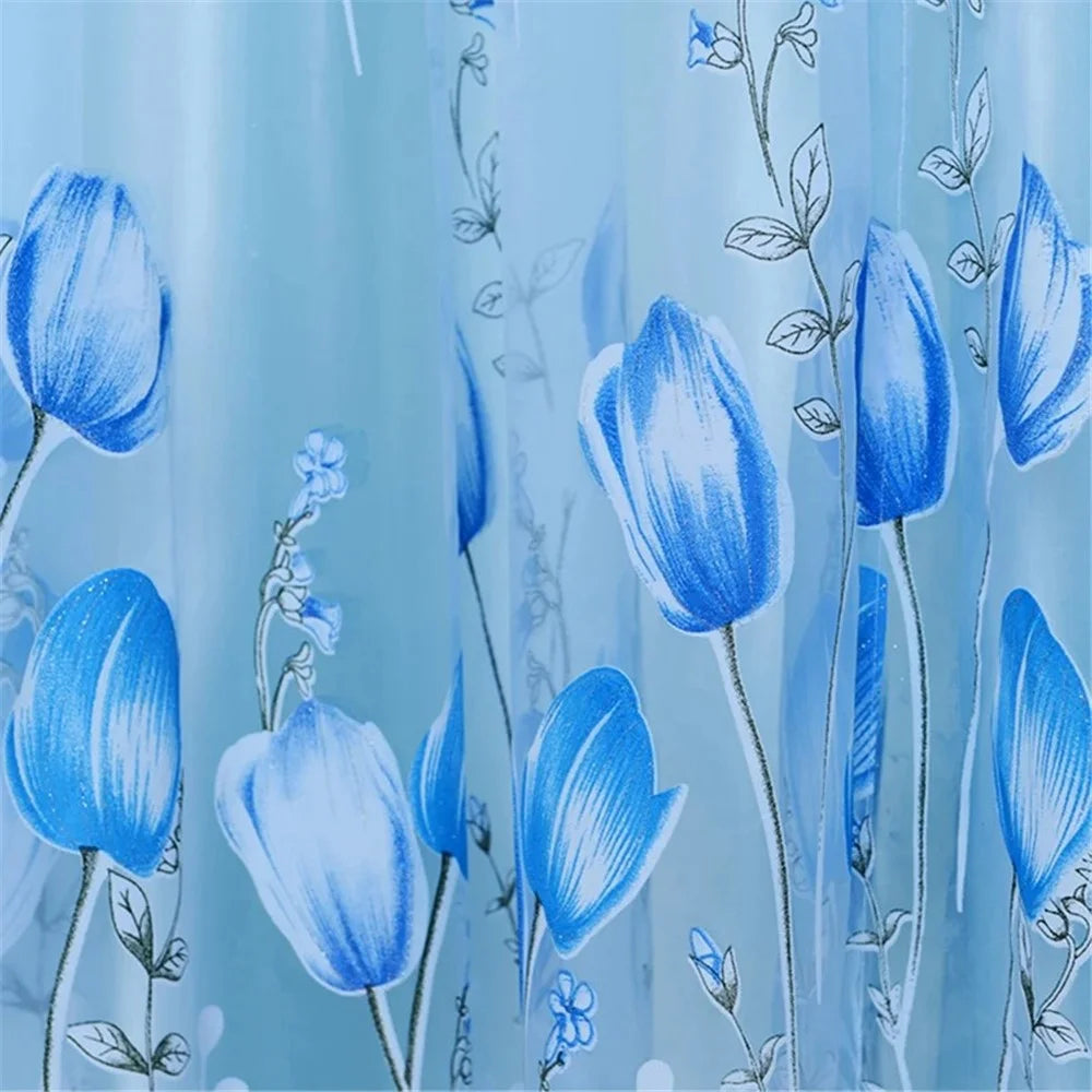 Tulip Pattern Light-Filtering Sheer Curtain Divider for Bedroom, 1x2.7m - Blue - 2
