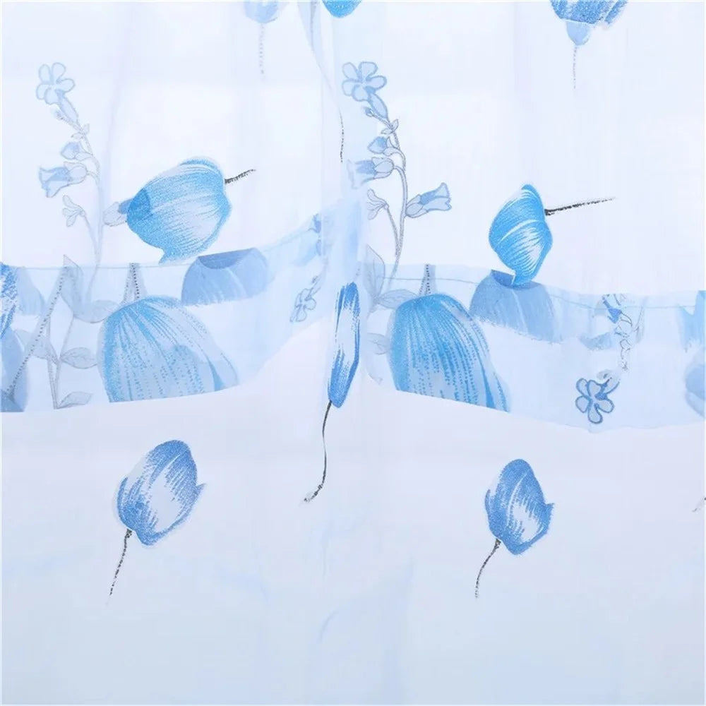 Tulip Pattern Light-Filtering Sheer Curtain Divider for Bedroom, 1x2.7m - Blue - 3