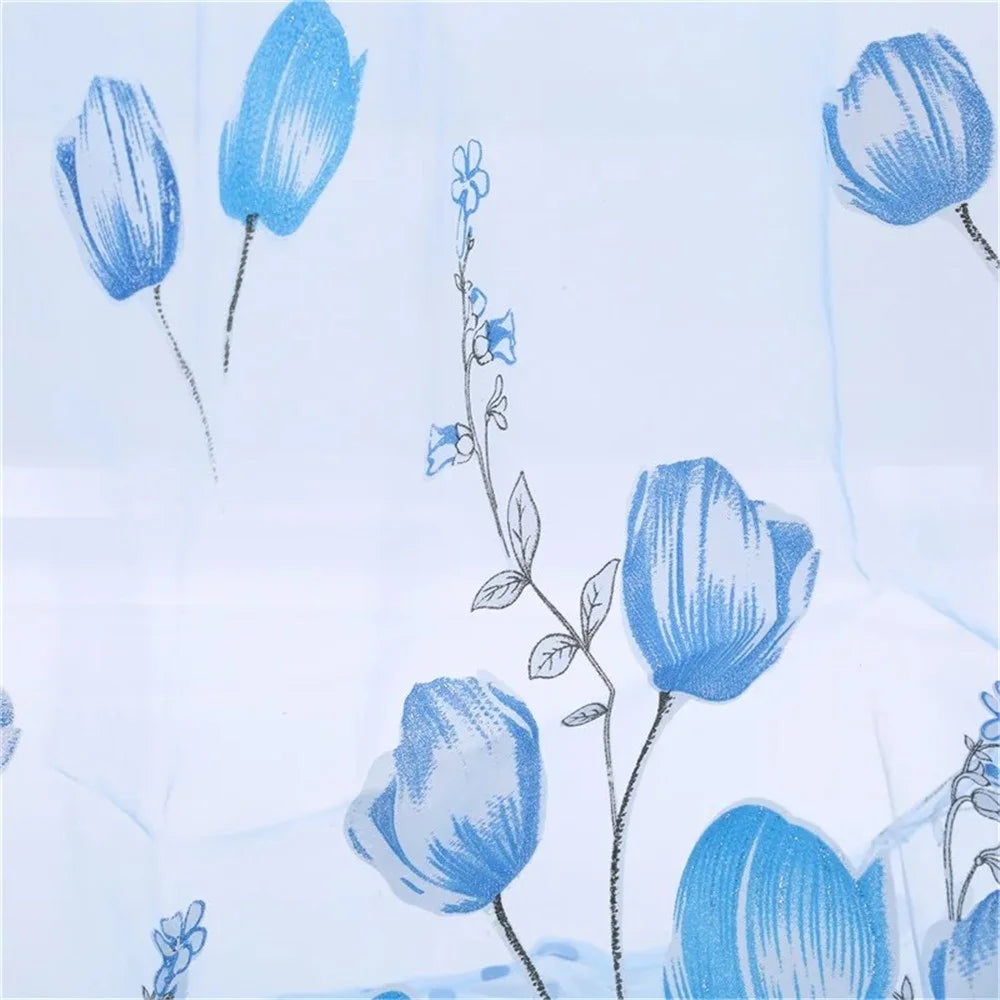 Tulip Pattern Light-Filtering Sheer Curtain Divider for Bedroom, 1x2.7m - Blue - 4