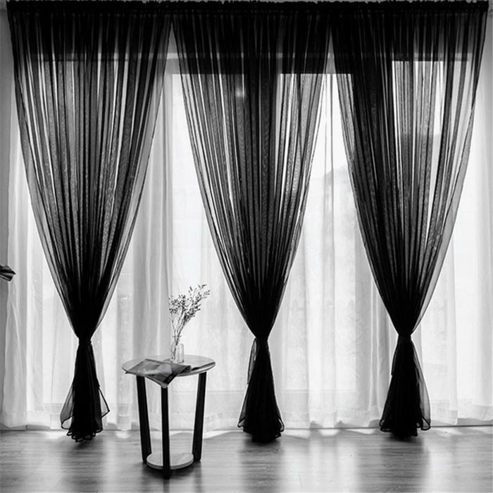 Polyester Solid Color Sheer Curtain for Bedroom and Living Room, 1x2m - Black - 2