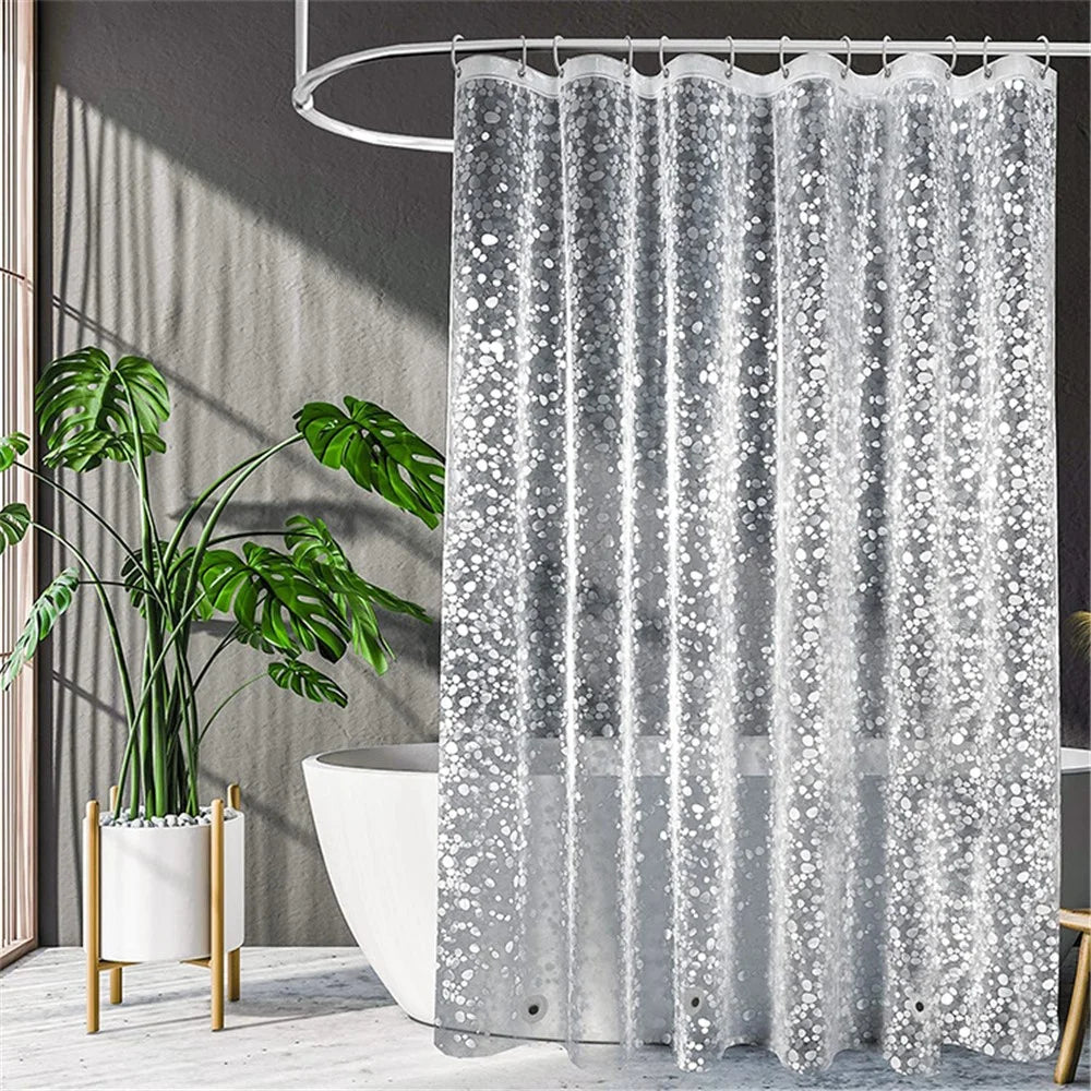 8001 PEVA 3D Pattern Shower Curtain with Steel Hooks for Bathroom, 180x180cm - Cobblestone - 1