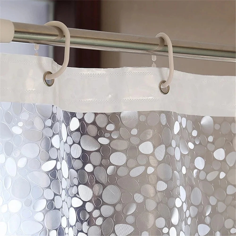 8001 PEVA 3D Pattern Shower Curtain with Steel Hooks for Bathroom, 180x180cm - Cobblestone - 4