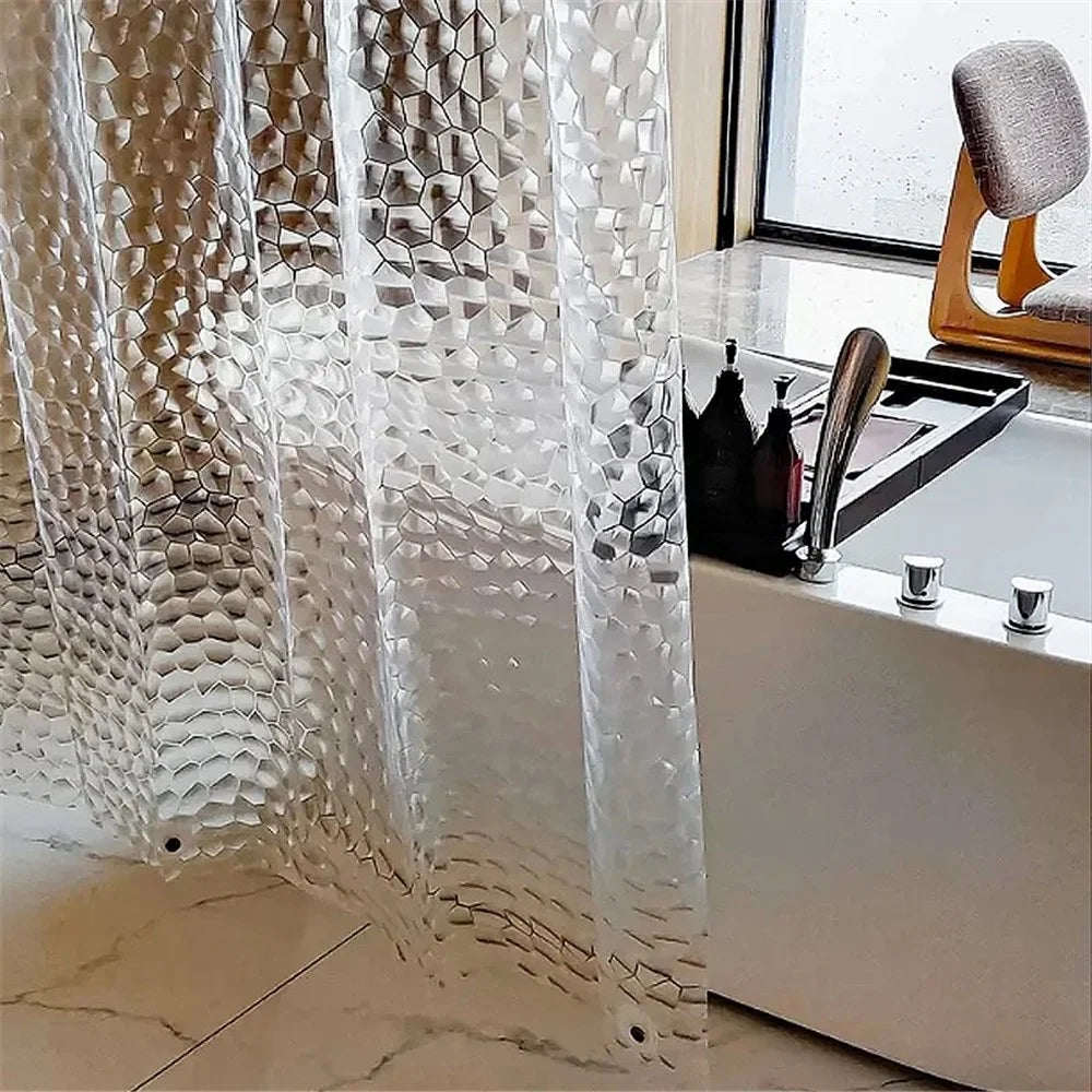8001 PEVA 3D Pattern Shower Curtain with Steel Hooks for Bathroom, 180x180cm - Cobblestone - 6
