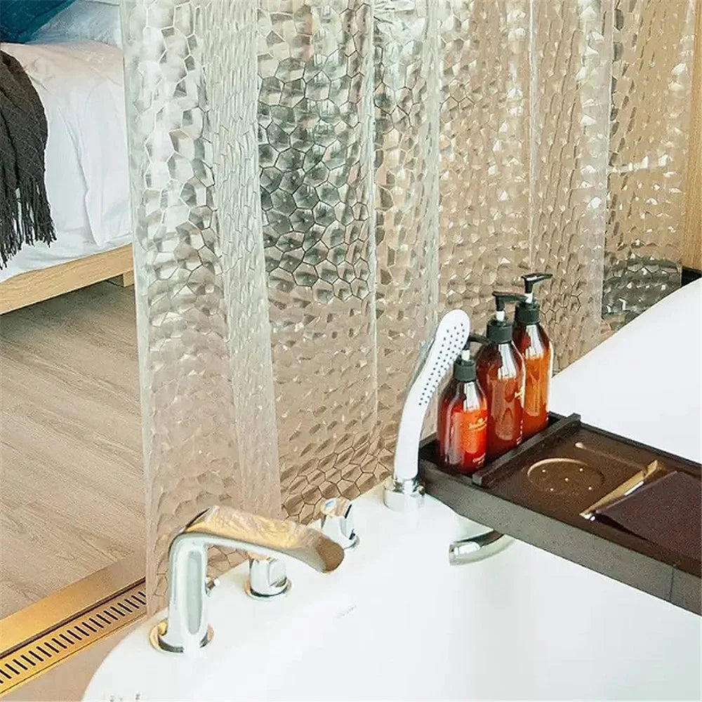 8001 PEVA 3D Pattern Shower Curtain with Steel Hooks for Bathroom, 180x180cm - Cobblestone - 7