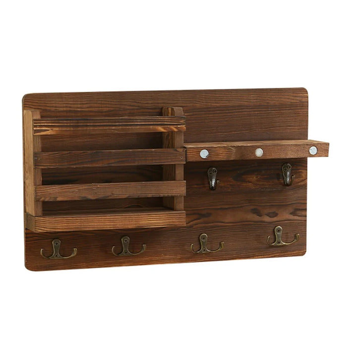 Rustic Wall-mounted Storage Rack Multifunctional Solid Wood Hanger Shelf - 1