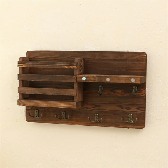 Rustic Wall-mounted Storage Rack Multifunctional Solid Wood Hanger Shelf - 4