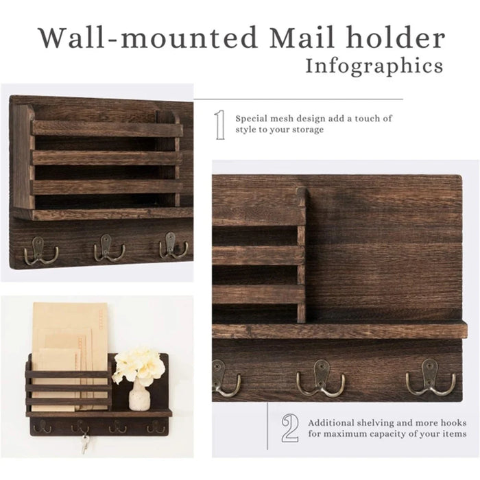 Rustic Wall-mounted Storage Rack Multifunctional Solid Wood Hanger Shelf - 5