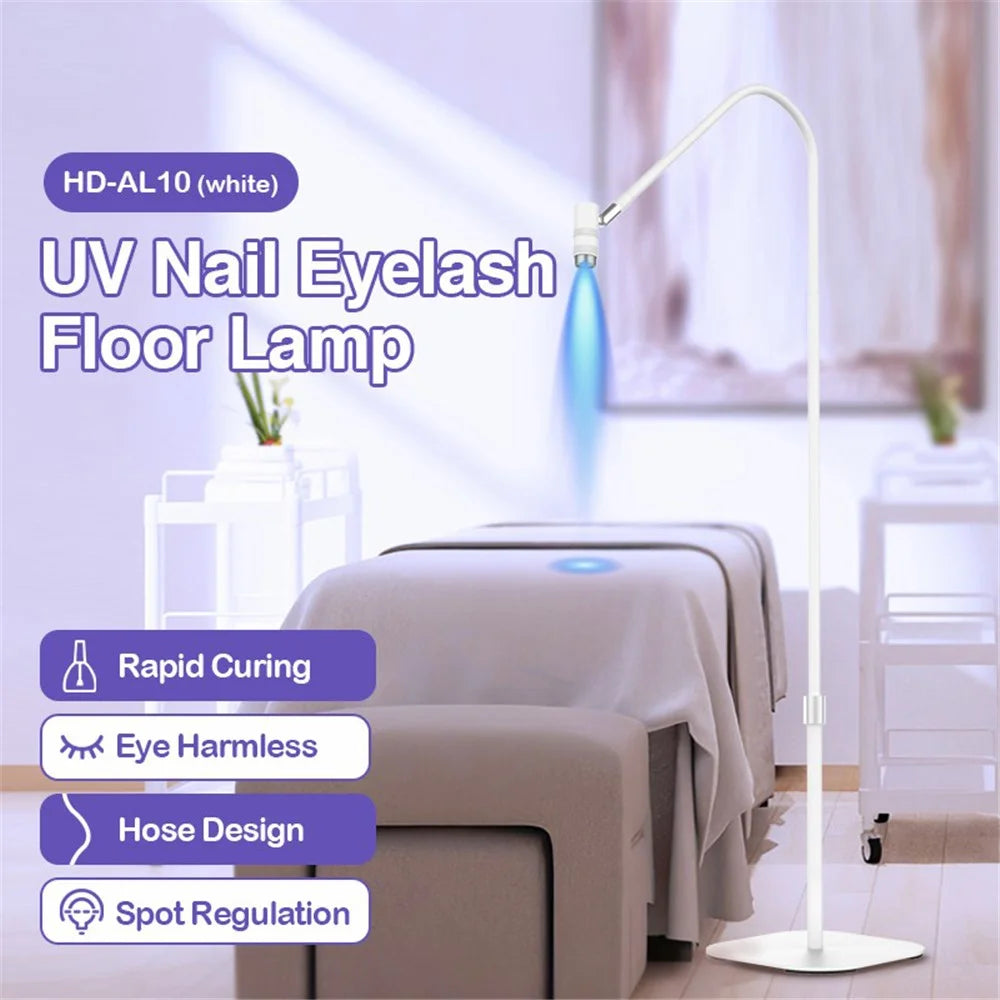 HD-AL10 Focus Adjustment Touch Dimming UV Nail Eyelash Floor Lamp with Foot Switch - White - 3
