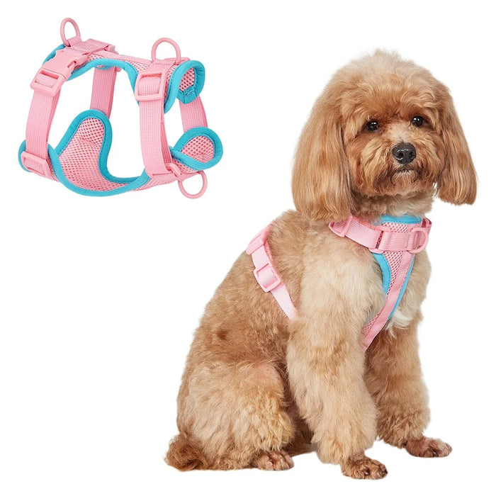 Size L Summer Breathable Mesh Dog Cat Harness Adjustable Pet Harness - Pink - 1