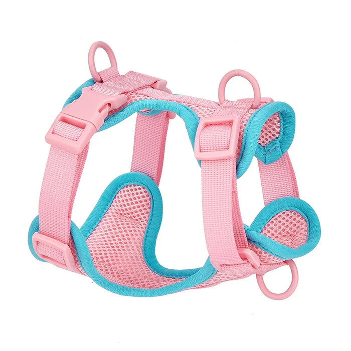 Size L Summer Breathable Mesh Dog Cat Harness Adjustable Pet Harness - Pink - 2