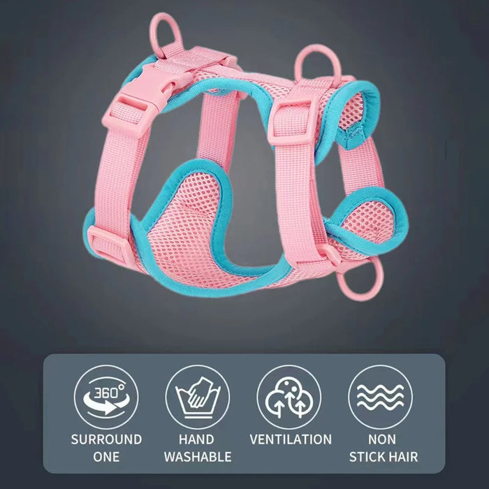 Size L Summer Breathable Mesh Dog Cat Harness Adjustable Pet Harness - Pink - 3